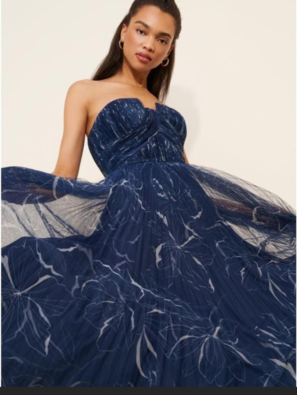 Hutch Corene Navy Blue Floral Strapless Sweetheart Neckline Formal Size 10